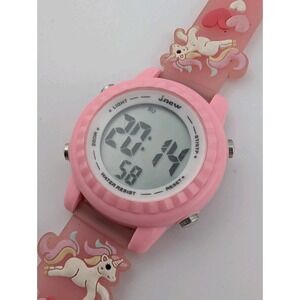 JNEW Pink Unicorn Digital Kids Watch 34mm Pink Case‎ Silicone Band- New Battery